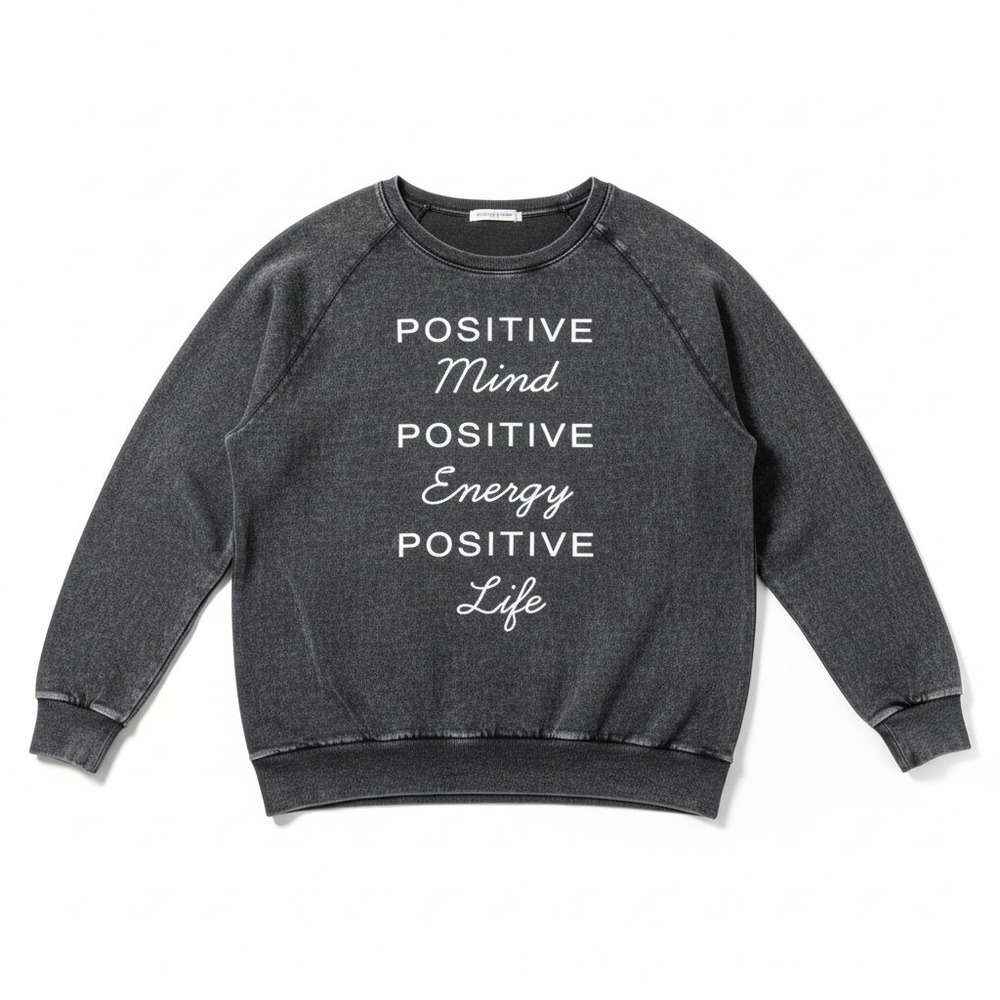 Miken Flow Womens L Gray Positive Mind Energy Life Graphic Sweatshirt Casual